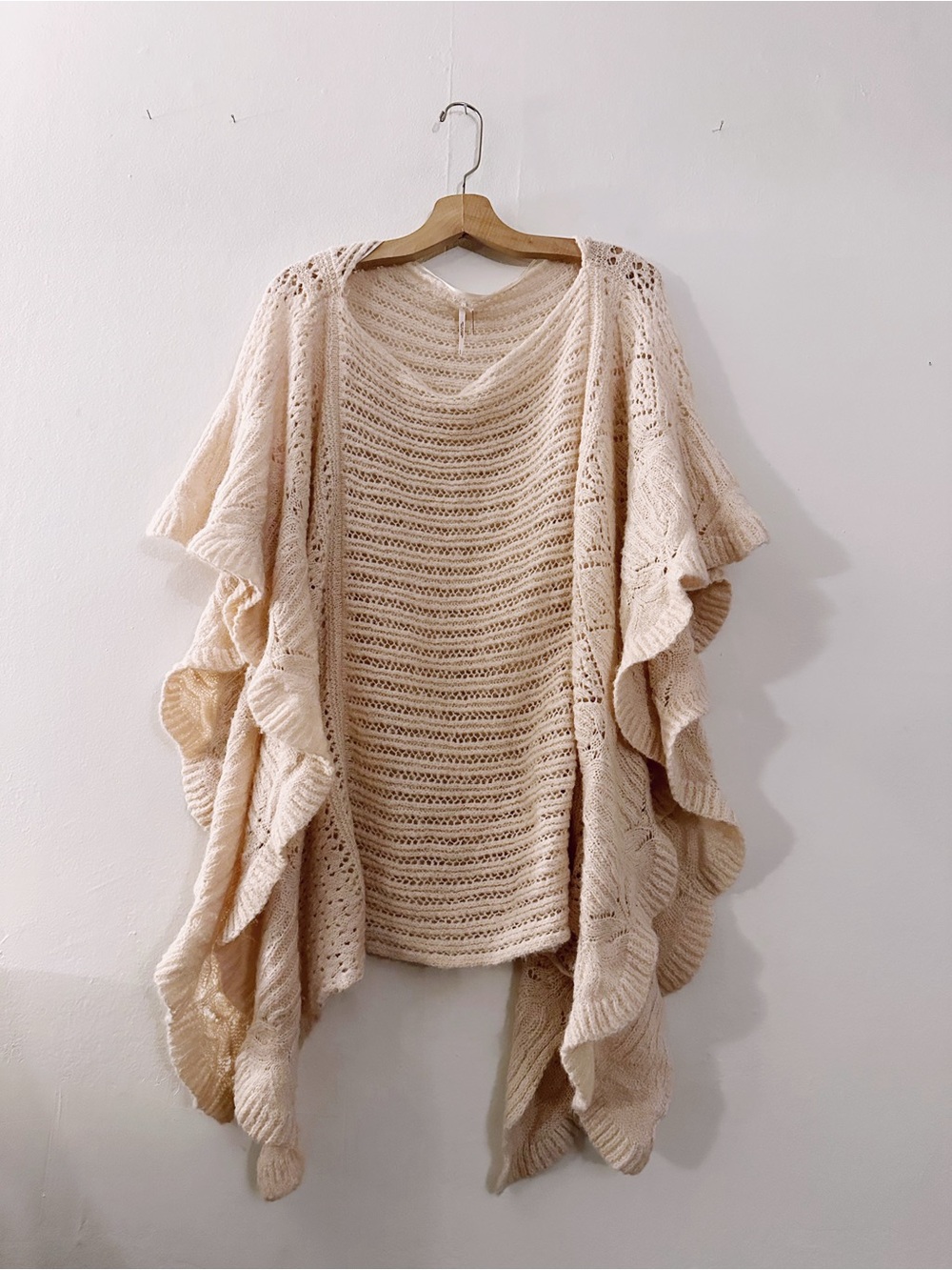 Free People Nymph Pointelle Poncho Sweater Oversized Pink Short Sleeves Wool - Picture 2 of 6